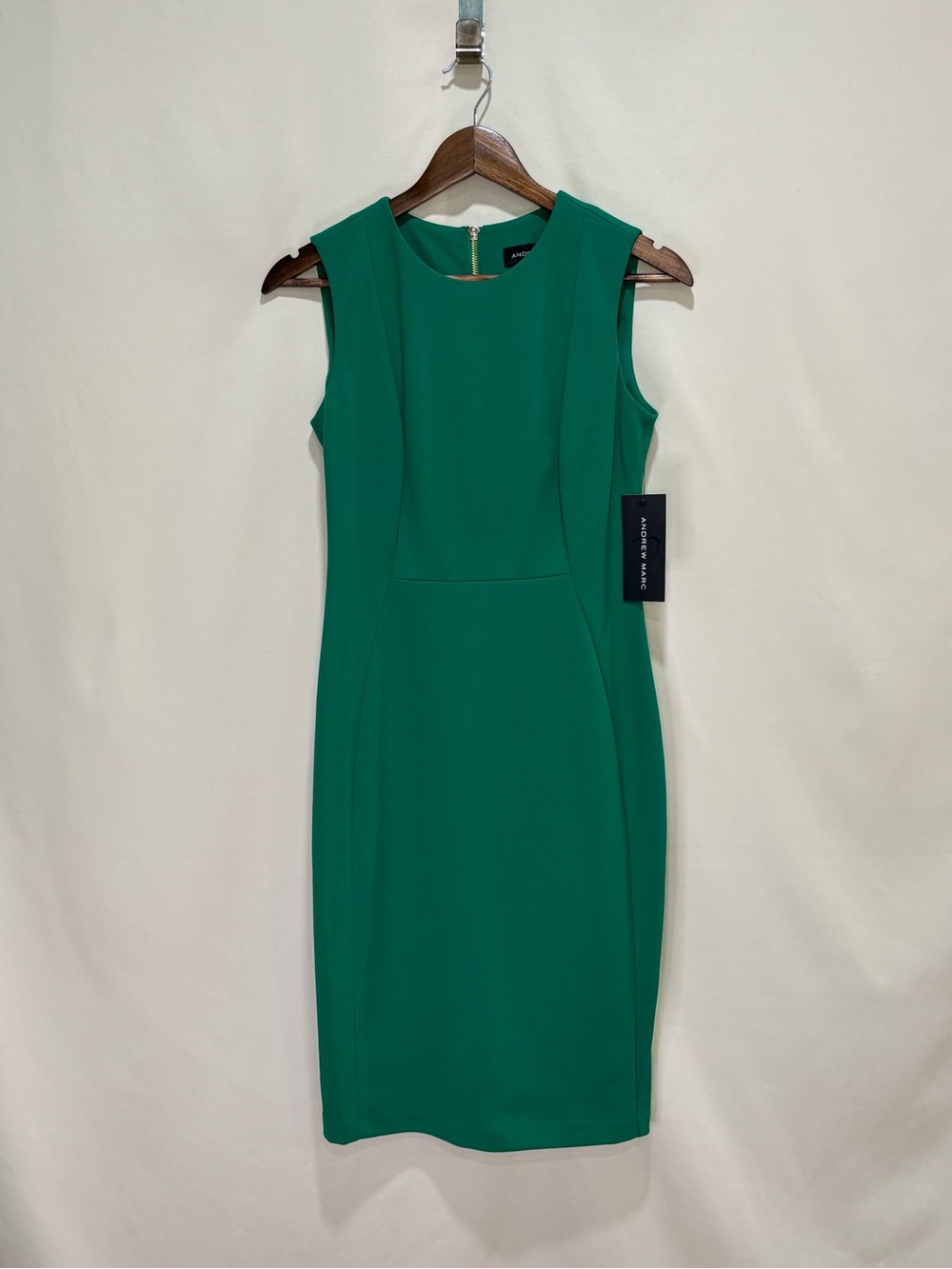 NWT Andrew Marc Emerald Green Sleeveless Midi Sheath Dress Sz 6